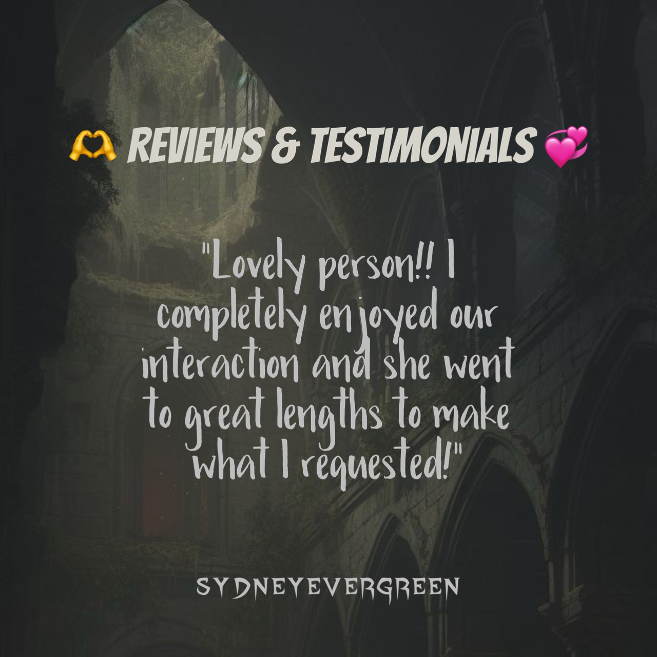 Sydney Evergreen Reviews & Testimonials: "Lovely person!! I completely enjoyed our interaction and she went to great lengths to make what I requested!"